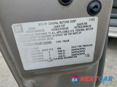 Zdjęcie 12 z 12 samochodu: 2004 CHEVROLET SILVERADO C1500 VIN:1GCEC14V94E198580 - miniatura
