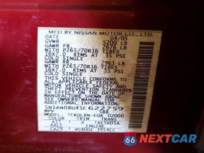 Zdjęcie 12 z 12 samochodu: 2005 NISSAN XTERRA S VIN:5N1AN08U45C622759 - miniatura