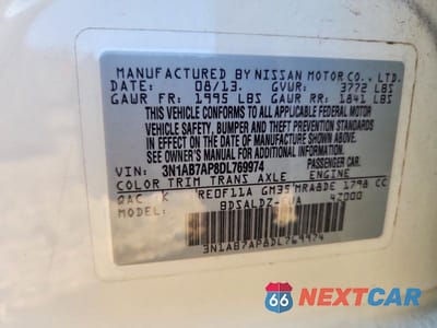 Zdjęcie 12 z 12 samochodu: 2013 NISSAN SENTRA S VIN:3N1AB7AP8DL769974 - miniatura
