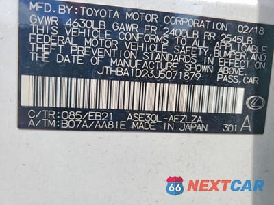 Zdjęcie 12 z 12 samochodu: 2018 LEXUS IS 300 VIN:JTHBA1D23J5071879 - miniatura
