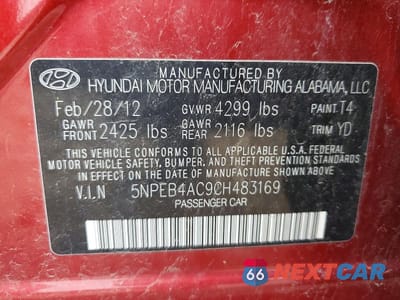 Zdjęcie 10 z 10 samochodu: 2012 HYUNDAI SONATA GLS VIN:5NPEB4AC9CH483169 - miniatura