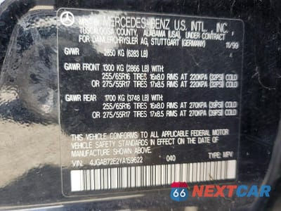 Zdjęcie 13 z 13 samochodu: 2000 MERCEDES-BENZ ML 430 VIN:4JGAB72E2YA159622 - miniatura