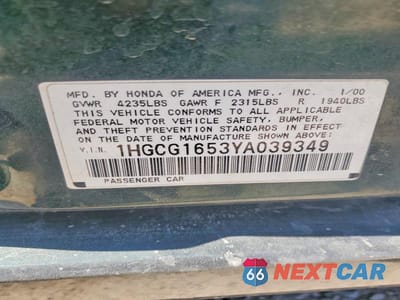 Zdjęcie 14 z 14 samochodu: 2000 HONDA ACCORD EX VIN:1HGCG1653YA039349 - miniatura