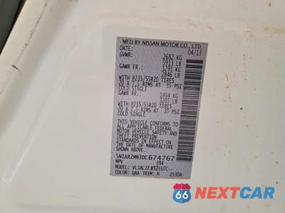 Zdjęcie 13 z 13 samochodu: 2013 NISSAN PATHFINDER S VIN:5N1AR2MN3DC674767 - miniatura