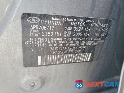 Zdjęcie 12 z 12 samochodu: 2018 HYUNDAI ELANTRA SE VIN:KMHD74LF1JU449598 - miniatura