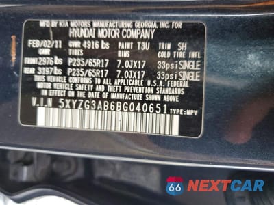 Zdjęcie 13 z 13 samochodu: 2011 HYUNDAI SANTA FE GLS VIN:5XYZG3AB6BG040651 - miniatura