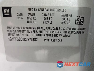 Zdjęcie 12 z 12 samochodu: 2012 CHEVROLET CRUZE LT VIN:1G1PF5SC0C7270187 - miniatura