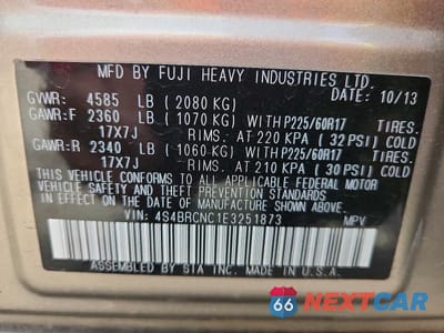 Zdjęcie 13 z 13 samochodu: 2014 SUBARU OUTBACK 2.5I LIMITED VIN:4S4BRCNC1E3251873 - miniatura