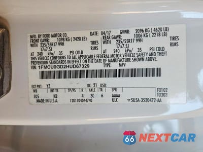Zdjęcie 13 z 13 samochodu: 2017 FORD ESCAPE SE VIN:1FMCU0GD2HUD67329 - miniatura