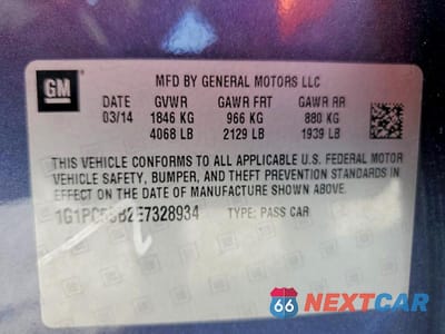 Zdjęcie 12 z 12 samochodu: 2014 CHEVROLET CRUZE LT VIN:1G1PC5SB2E7328934 - miniatura