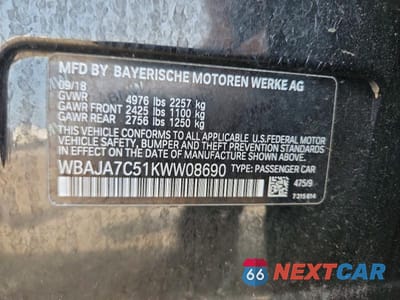Zdjęcie 12 z 12 samochodu: 2019 BMW 530 XI VIN:WBAJA7C51KWW08690 - miniatura