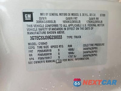 Zdjęcie 12 z 12 samochodu: 2009 GMC SIERRA C1500 SLT VIN:3GTEC33J39G238033 - miniatura