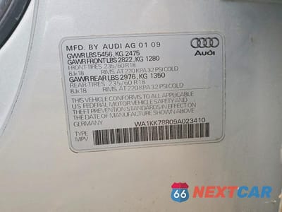 Zdjęcie 13 z 13 samochodu: 2009 AUDI Q5 3.2 VIN:WA1KK78R09A023410 - miniatura