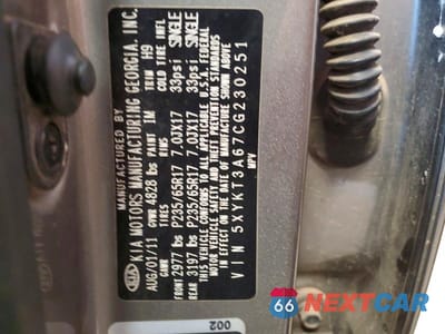 Zdjęcie 13 z 13 samochodu: 2012 KIA SORENTO LX VIN:5XYKT3A67CG230251 - miniatura
