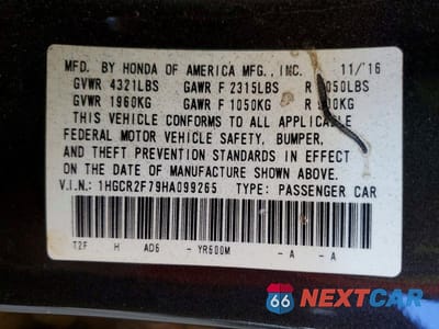 Zdjęcie 12 z 12 samochodu: 2017 HONDA ACCORD EX VIN:1HGCR2F79HA099265 - miniatura