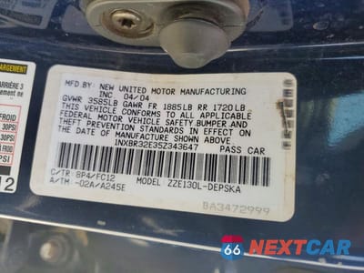 Zdjęcie 12 z 12 samochodu: 2005 TOYOTA COROLLA S VIN:1NXBR32E35Z343647 - miniatura
