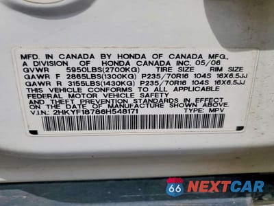 Zdjęcie 13 z 13 samochodu: 2006 HONDA PILOT EX VIN:2HKYF18786H548171 - miniatura