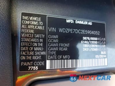 Zdjęcie 12 z 12 samochodu: 2014 MERCEDES-BENZ SPRINTER 2500 VIN:WDZPE7DC2E5904052 - miniatura
