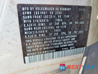 Zdjęcie 13 z 13 samochodu: 2011 VOLKSWAGEN TIGUAN VIN:WVGBV7AX2BW524096 - miniatura