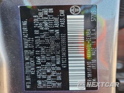 Zdjęcie 12 z 12 samochodu: 2022 TOYOTA CAMRY LE VIN:4T1C31AK9NU598692 - miniatura