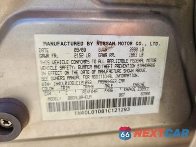 Zdjęcie 12 z 12 samochodu: 2001 NISSAN ALTIMA XE VIN:1N4DL01D81C121293 - miniatura