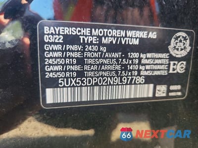 Zdjęcie 14 z 14 samochodu: 2022 BMW X3 XDRIVE30I VIN:5UX53DP02N9L97786 - miniatura