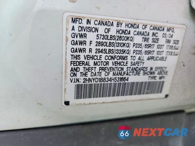Zdjęcie 13 z 13 samochodu: 2004 ACURA MDX TOURING VIN:2HNYD18834H531664 - miniatura