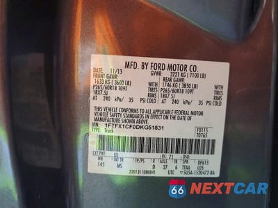 Zdjęcie 12 z 12 samochodu: 2013 FORD F150 SUPER CAB VIN:1FTFX1CF0DKG51831 - miniatura