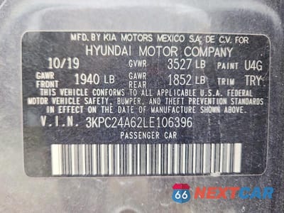 Zdjęcie 12 z 12 samochodu: 2020 HYUNDAI ACCENT SE VIN:3KPC24A62LE106396 - miniatura