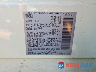 Zdjęcie 14 z 14 samochodu: 2022 NISSAN PATHFINDER SV VIN:5N1DR3BC5NC222566 - miniatura