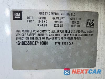 Zdjęcie 12 z 12 samochodu: 2018 CHEVROLET CRUZE LT VIN:1G1BE5SM8J7116801 - miniatura