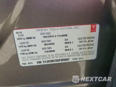 Zdjęcie 13 z 13 samochodu: 2016 TESLA MODEL X VIN:5YJXCBE20GF005867 - miniatura