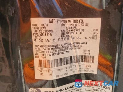 Zdjęcie 12 z 12 samochodu: 2011 FORD F150 SUPERCREW VIN:1FTFW1ET6BFB32259 - miniatura