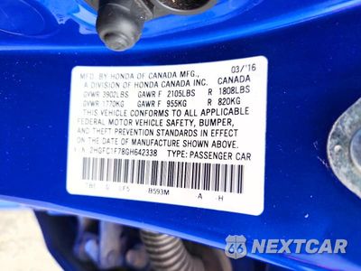 Zdjęcie 12 z 12 samochodu: 2016 HONDA CIVIC EXL VIN:2HGFC1F78GH642338 - miniatura