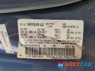 Zdjęcie 14 z 14 samochodu: 2008 CHRYSLER PACIFICA TOURING VIN:2A8GM68X08R662792 - miniatura