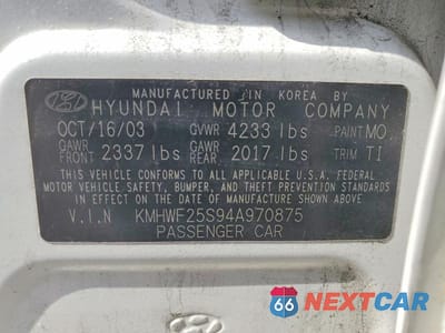 Zdjęcie 12 z 12 samochodu: 2004 HYUNDAI SONATA GL VIN:KMHWF25S94A970875 - miniatura