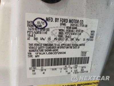 Zdjęcie 14 z 14 samochodu: 2012 FORD EXPEDITION EL XLT VIN:1FMJK1J58CEF29536 - miniatura