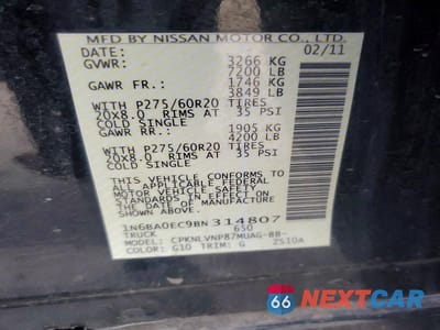 Zdjęcie 13 z 13 samochodu: 2011 NISSAN TITAN S/SV/SL/PRO-4X VIN:1N6BA0EC9BN314807 - miniatura