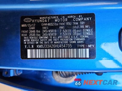 Zdjęcie 13 z 13 samochodu: 2017 HYUNDAI TUCSON NIGHT VIN:KM8J33A26HU454735 - miniatura