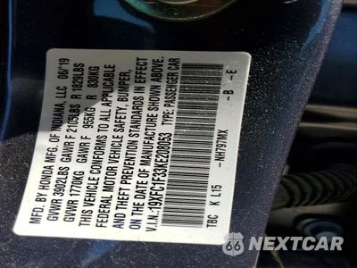 Zdjęcie 12 z 12 samochodu: 2019 HONDA CIVIC EX VIN:19XFC1F33KE208053 - miniatura