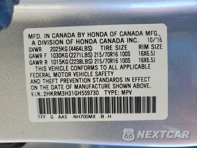 Zdjęcie 13 z 13 samochodu: 2016 HONDA CR-V LX VIN:2HKRM3H31GH559730 - miniatura