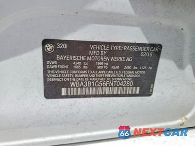Zdjęcie 12 z 12 samochodu: 2015 BMW 320 I VIN:WBA3B1G56FNT04280 - miniatura