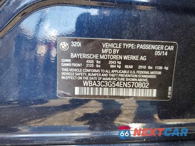 Zdjęcie 12 z 12 samochodu: 2014 BMW 320 VIN:WBA3C3G54ENS70802 - miniatura