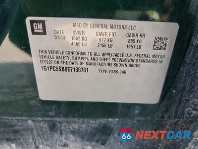 Zdjęcie 12 z 12 samochodu: 2014 CHEVROLET CRUZE LT VIN:1G1PC5SB0E7138761 - miniatura