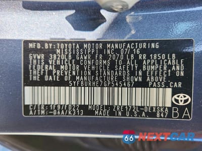 Zdjęcie 12 z 12 samochodu: 2016 TOYOTA COROLLA S PLUS VIN:5YFBURHE7GP545467 - miniatura