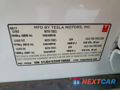 Zdjęcie 12 z 12 samochodu: 2017 TESLA MODEL S VIN:5YJSA1E2XHF190585 - miniatura