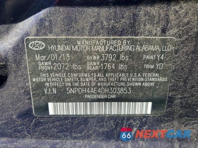 Zdjęcie 12 z 12 samochodu: 2013 HYUNDAI ELANTRA GLS VIN:5NPDH4AE4DH303853 - miniatura