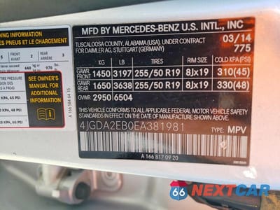 Zdjęcie 12 z 12 samochodu: 2014 MERCEDES-BENZ ML 350 BLUETEC VIN:4JGDA2EB0EA381981 - miniatura