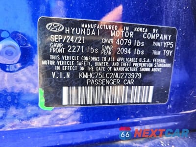 Zdjęcie 12 z 12 samochodu: 2022 HYUNDAI IONIQ SE VIN:KMHC75LC2NU273979 - miniatura
