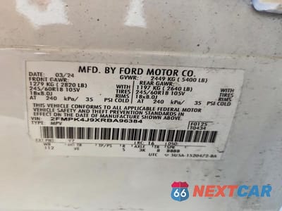 Zdjęcie 13 z 13 samochodu: 2024 FORD EDGE SEL VIN:2FMPK4J9XRBA96384 - miniatura